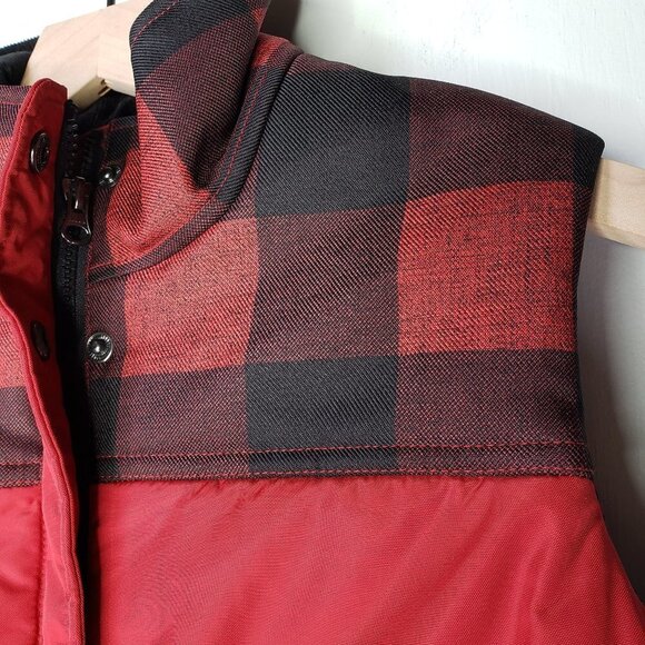 Eddie Bauer‎ Buffalo Plaid Puffer Vest Zip Snaps XS Red Black - Picture 4 of 9